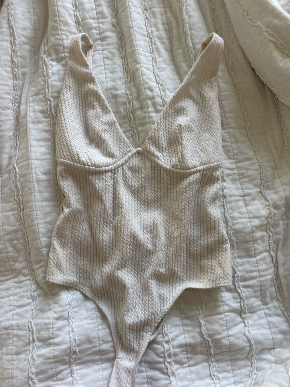 Target Cream Ribbed V-Neck Bodysuit